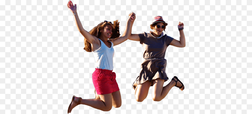 Women Jumping And Holding Hands Jumping, Body Part, Clothing, Dancing, Shorts Free Transparent Png
