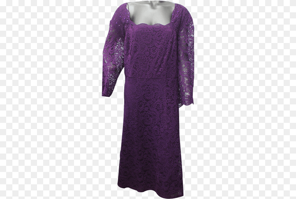 Women Lace Dress Slash Neck Stitching Color Purple Gown, Sleeve, Long Sleeve, Formal Wear, Clothing Png Image