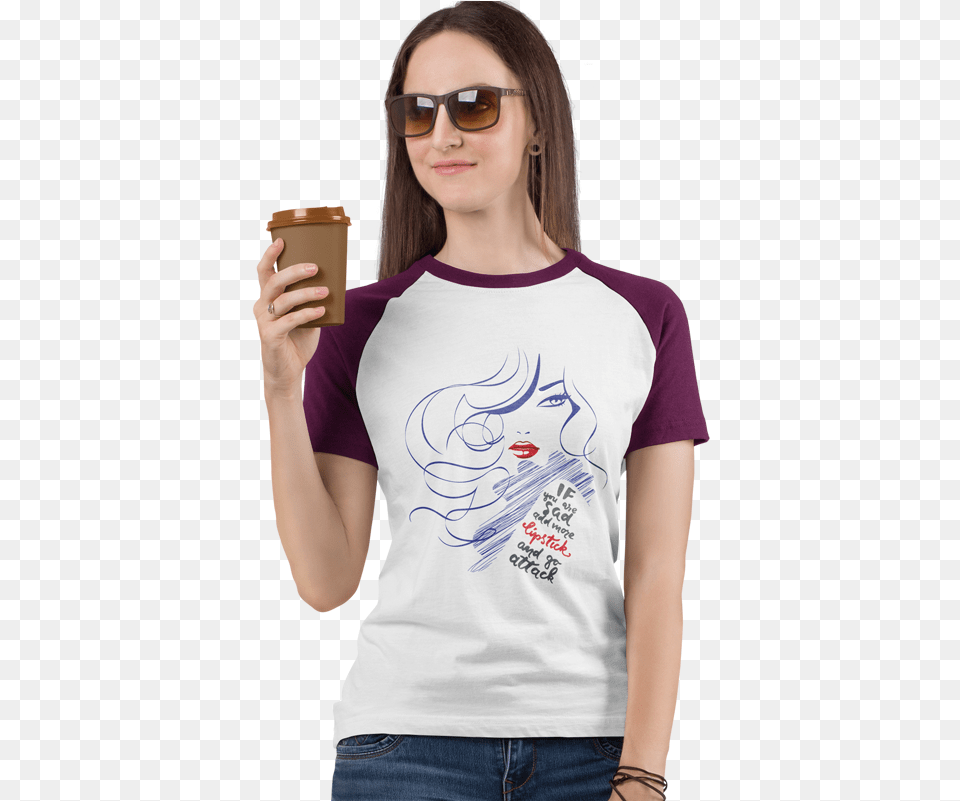 Women Raglan T Shirt Mockup Banner Girl, T-shirt, Clothing, Cup, Disposable Cup Free Png Download