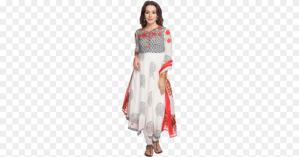 Women Round Neck Long Churidar Suit Woman, Clothing, Dress, Adult, Person Free Png Download