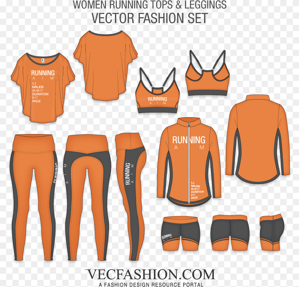 Women Running Set Design Orange Tshirt Running, Clothing, T-shirt, Person, Adult Png