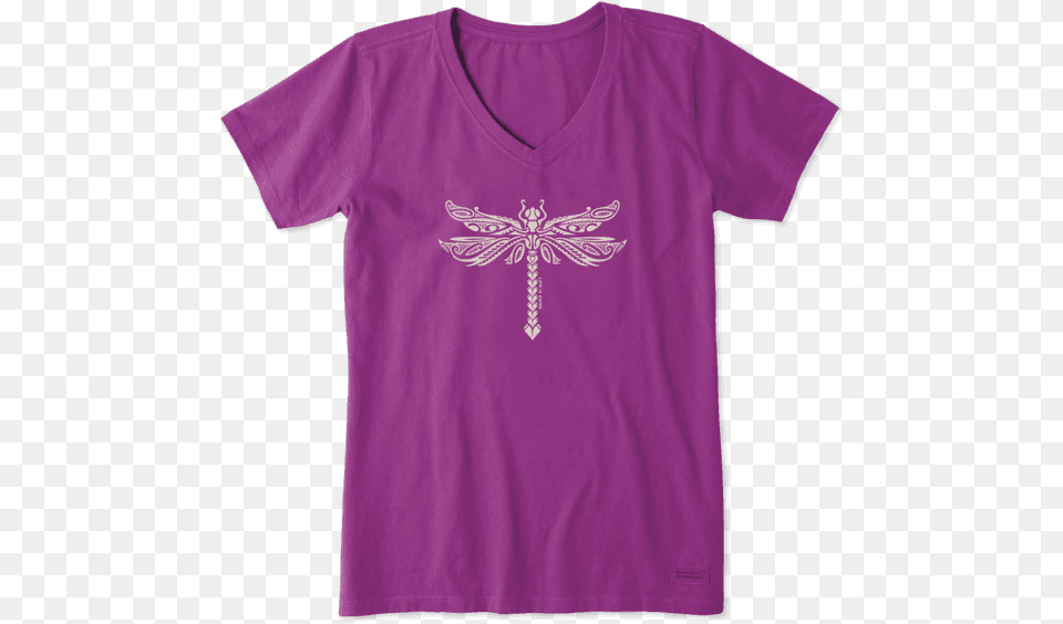 Women S Dragonfly Tattoo Crusher Vee Life Is Good Firefly Jar, Clothing, Purple, T-shirt, Shirt Png Image
