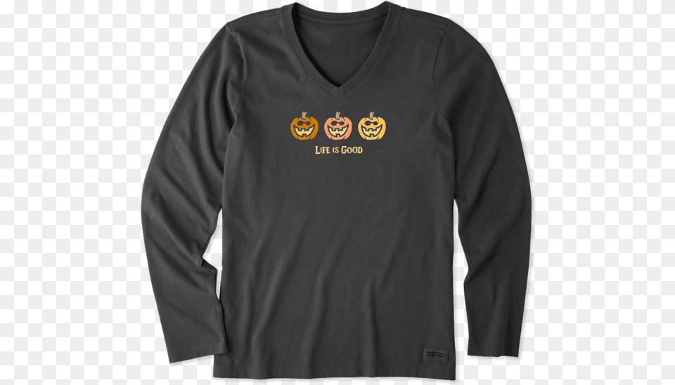 Women S Pumpkin Trio Long Sleeve Crusher Vee Womens Halloween Tshirts, Clothing, Long Sleeve, Knitwear, Sweater Free Png
