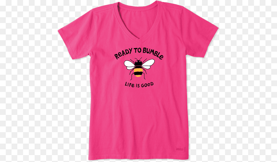 Women S Ready To Bumble Crusher Vee Womens Pink T Shirt, Clothing, T-shirt, Animal, Insect Png Image
