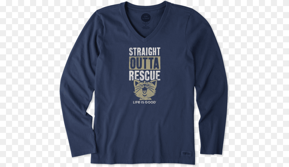 Women S Straight Outta Rescue Cat Long Sleeve Crusher Life Is Good, Clothing, Long Sleeve, T-shirt, Sweatshirt Free Png