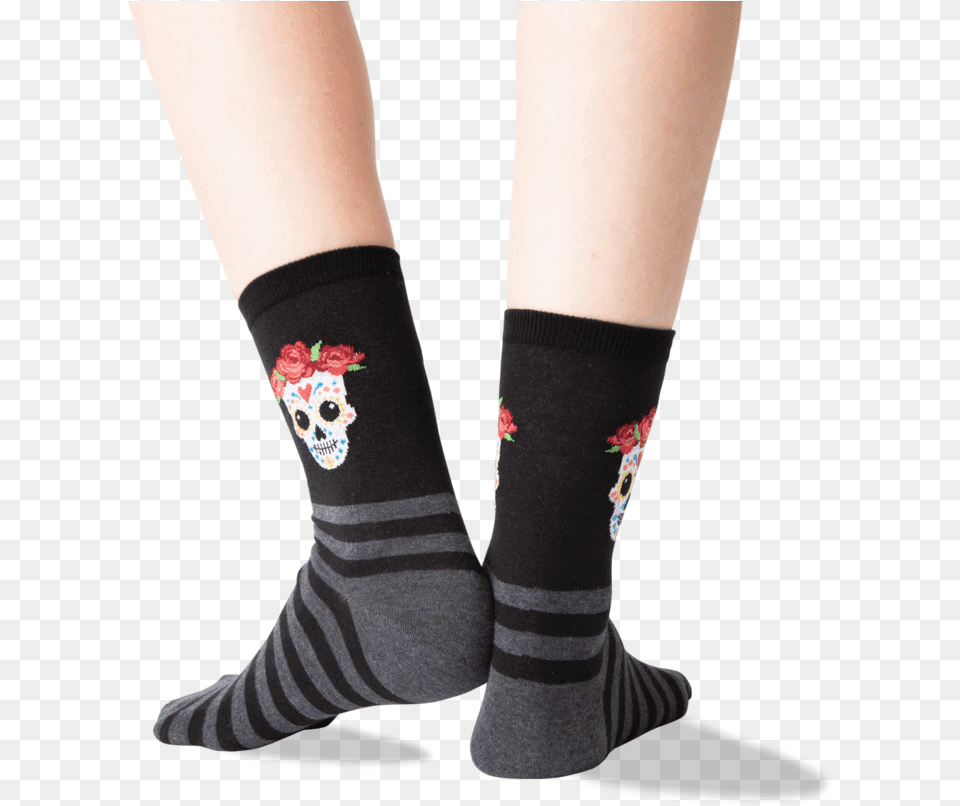 Women S Sugar Skull Crew Socks In Black Frontclass Hockey Sock, Clothing, Hosiery, Baby, Person Free Transparent Png