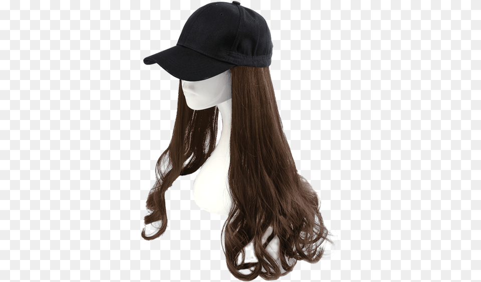 Women S Synthetic Hair Wig With Hat Long Wavy Wig Accessory Wig, Baseball Cap, Cap, Clothing, Adult Free Png