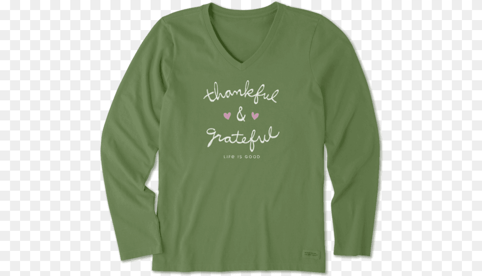 Women S Thankful And Grateful Long Sleeve Crusher Vee Sleeve, Clothing, Long Sleeve, T-shirt, Knitwear Png
