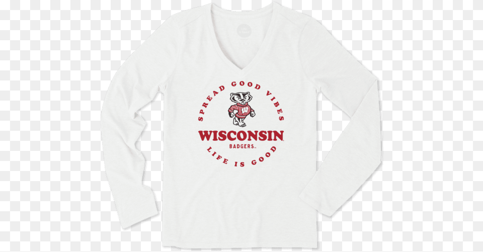 Women S Wisconsin Good Vibes Circle Long Sleeve Cool Photograph, Clothing, Long Sleeve, T-shirt, Knitwear Png Image