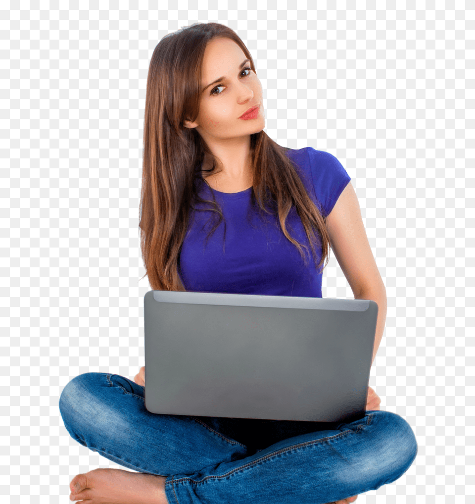 Women Sitting With Laptop Woman With Laptop, Clothing, Person, Pc, Pants Png Image