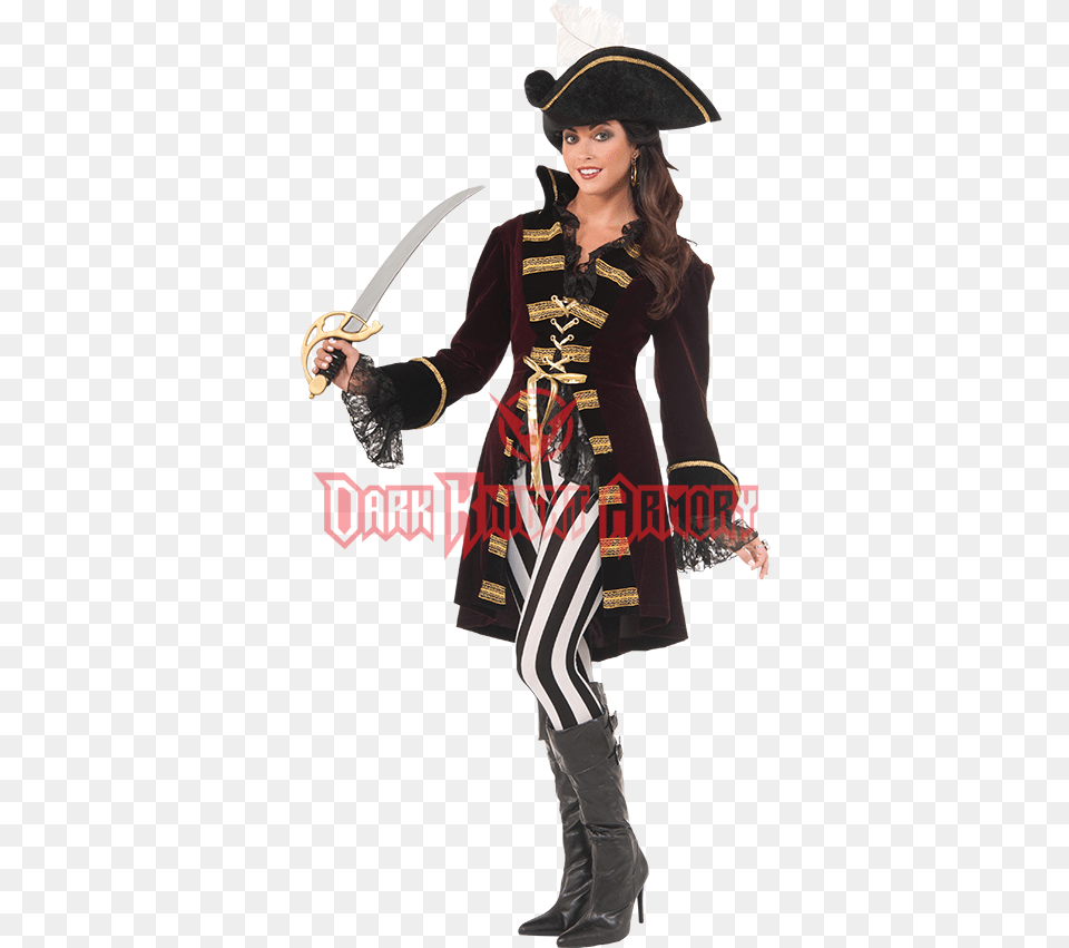 Womens Captain Morgana Costume Halloween Costume Pirate Wench Captain Morgan Female, Person, Sword, Weapon, Blade Free Transparent Png