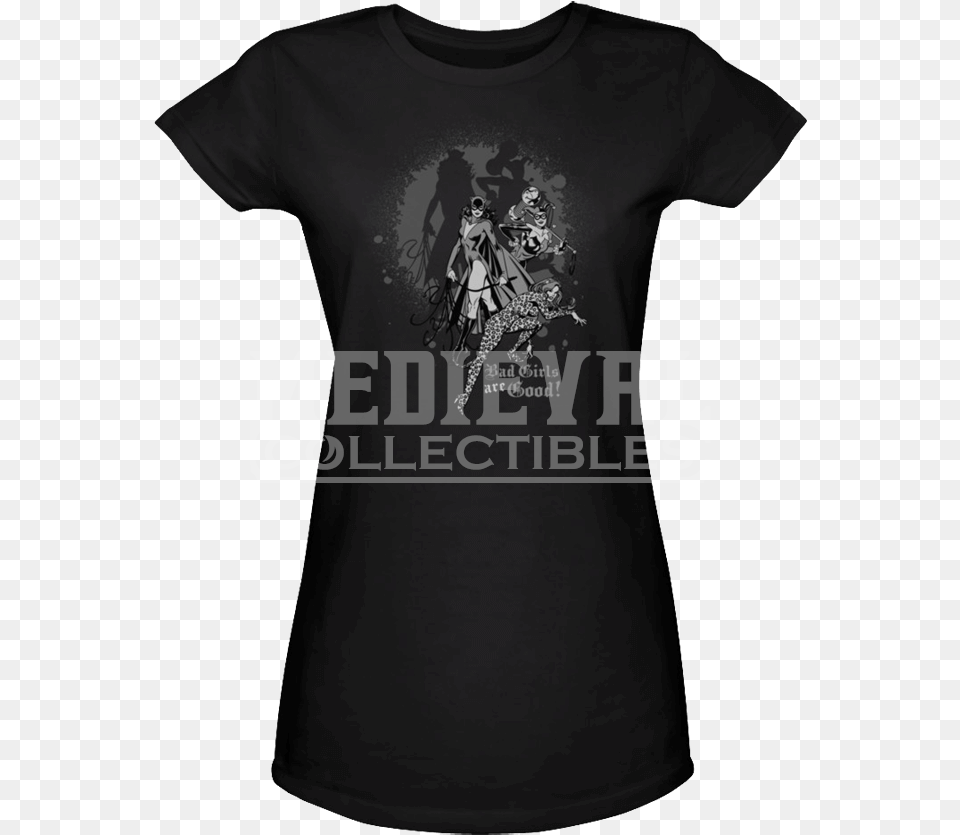 Womens Dc Bad Girls Are Good T Shirt Dc Comics Catwoman Minerva Amp Harley Bad Girls Are, Clothing, T-shirt, Person, Adult Png