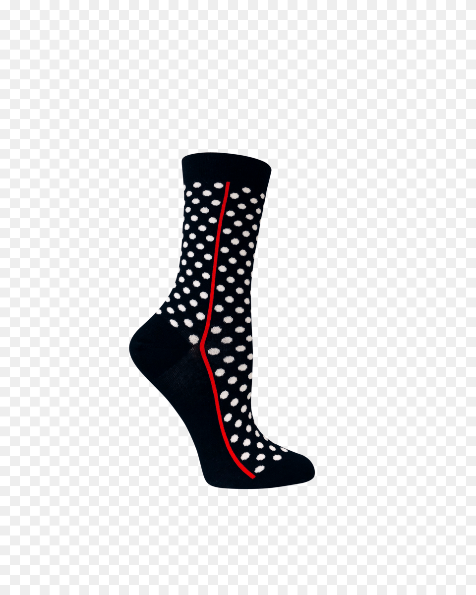 Womens Organic Cotton Crew Socks Red Line Navy With White Polka Dots, Clothing, Hosiery, Sock, Footwear Png