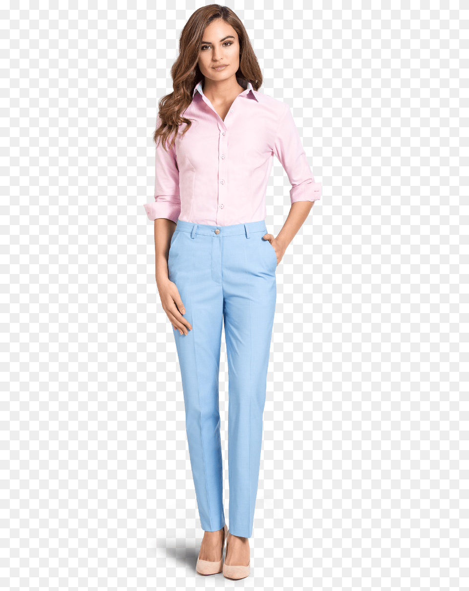 Womens Pale Blue Business Pants Winter Ankle Boots Flat Round Toe Metal, Blouse, Clothing, Shirt, Adult Free Png