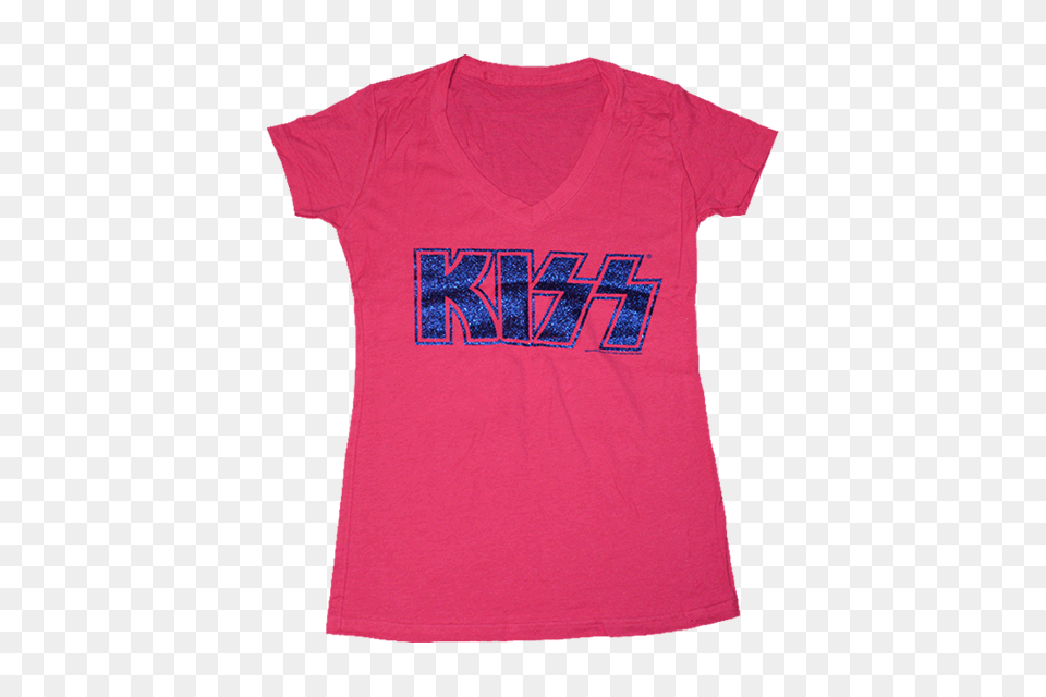 Womens Pink V Neck Blue Glitter, Clothing, Shirt, T-shirt Png Image