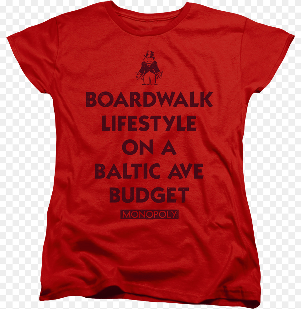 Womens Red Boardwalk Lifestyle Monopoly Shirt Active Shirt, Clothing, T-shirt Png Image