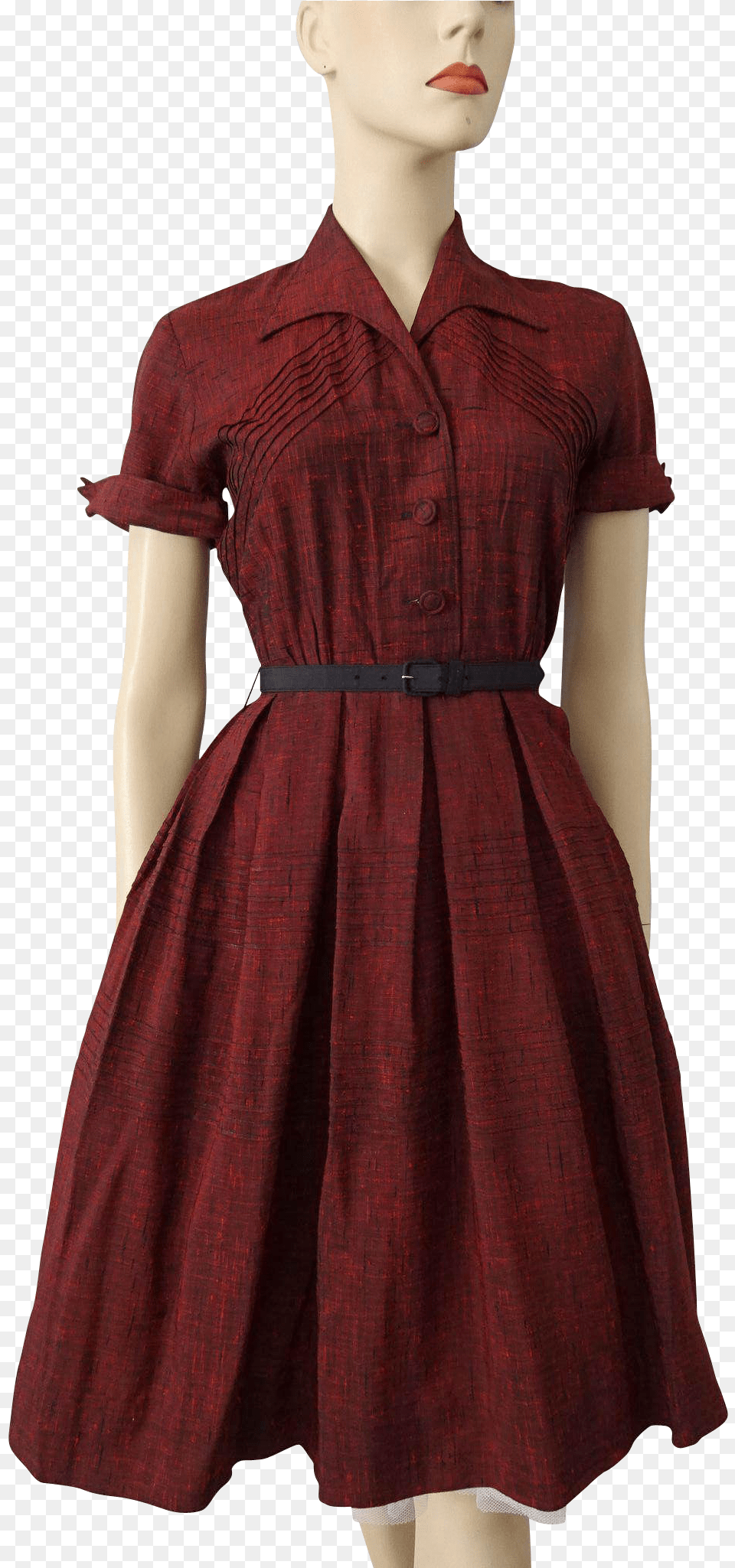 Womens Vintage 1950s Day Dress Red Shantung Fit And Cocktail Dress, Blouse, Clothing, Adult, Female Free Transparent Png