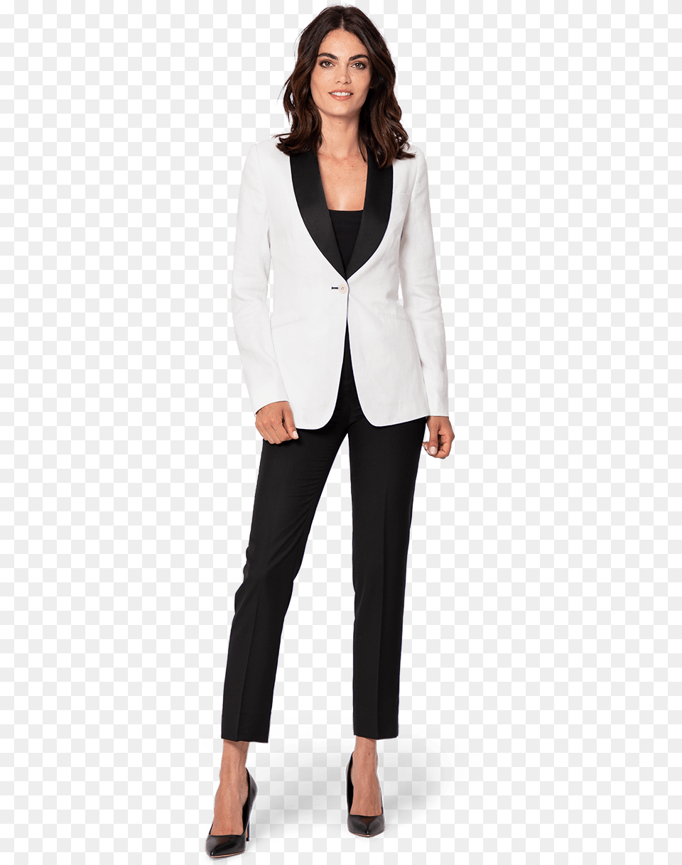 Womens White Tuxedo Jacket With Black Lapels, Blazer, Clothing, Coat, Suit Png Image