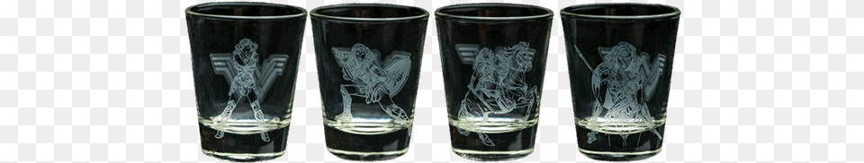 Wonder Woman Frosted Shot Glass Set Pint Glass, Cup, Alcohol, Beer, Beverage Free Transparent Png