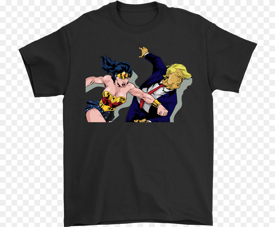 Wonder Woman Punching Donald Trump Face Shirts Science Shirts Schrodinger39s Cat, Clothing, T-shirt, Book, Comics Free Transparent Png