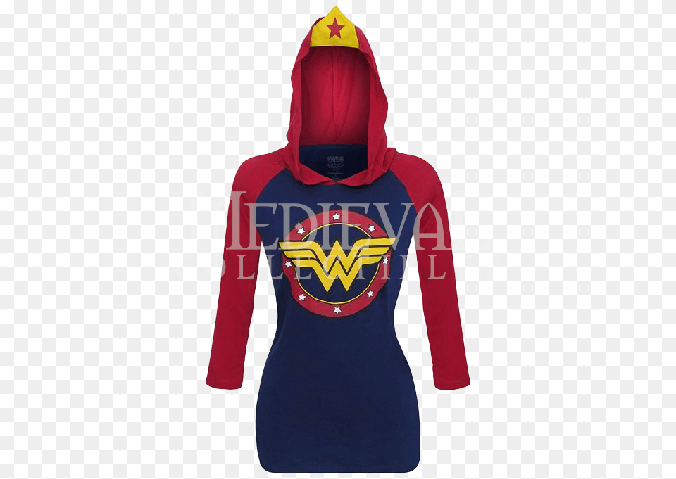 Wonder Woman Raglan Hoodie With Crown, Clothing, Knitwear, Sweater, Sweatshirt Free Png