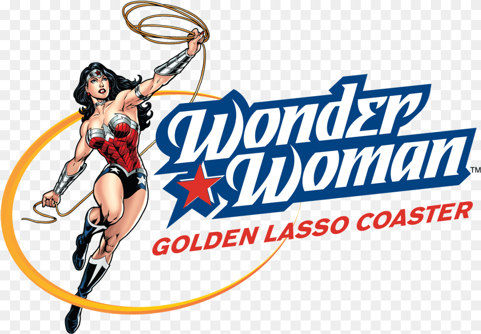 Wonder Woman Roller Coaster Six Flags Logo, Adult, Female, Person, Whip Free Png Download