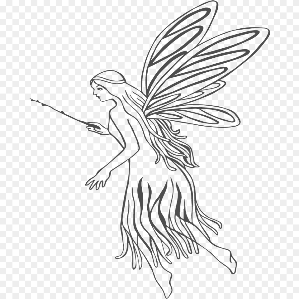 Wonderful Outline Fairy In Nice Dress Tattoo Design Fairy, Stencil, Art, Book, Comics Png Image