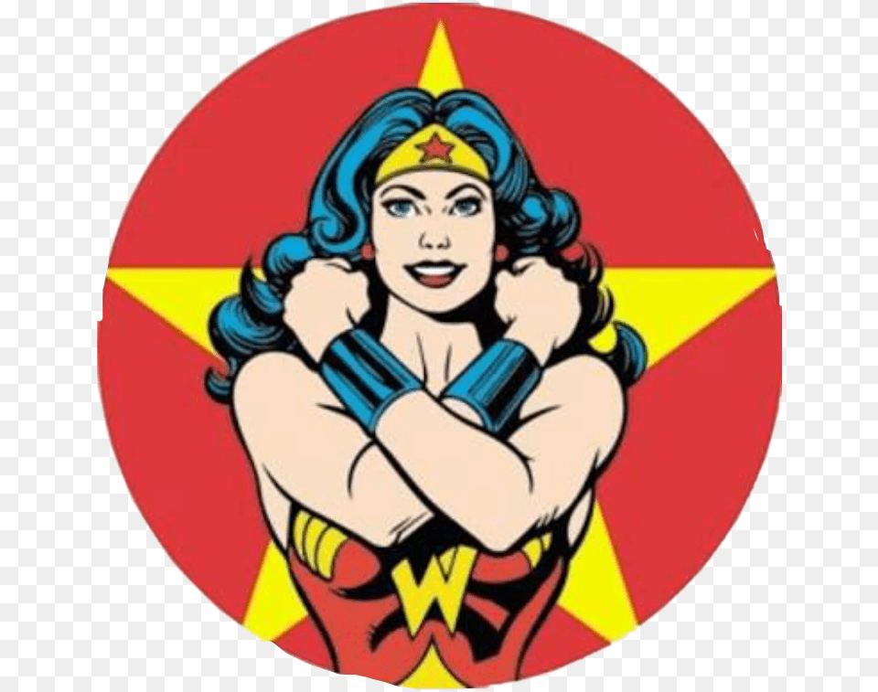Wonderwoman Power Girlpower Freetoedit Wonder Woman Cartoon Round, Person, Face, Head, Logo Free Transparent Png