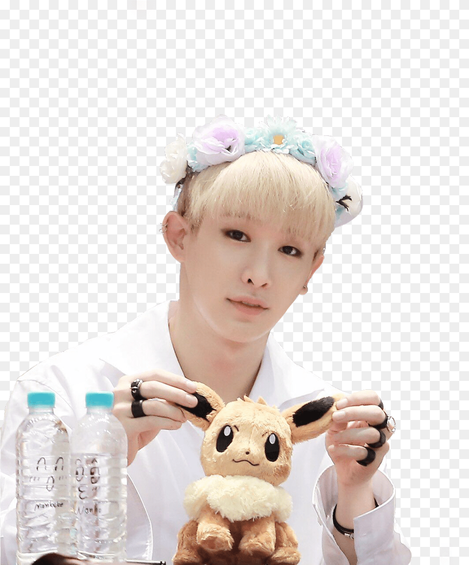 Wonho Wonho Sticker Monsta X Flower Crown Wonho Pokemon, Hand, Body Part, Person, Finger Free Transparent Png