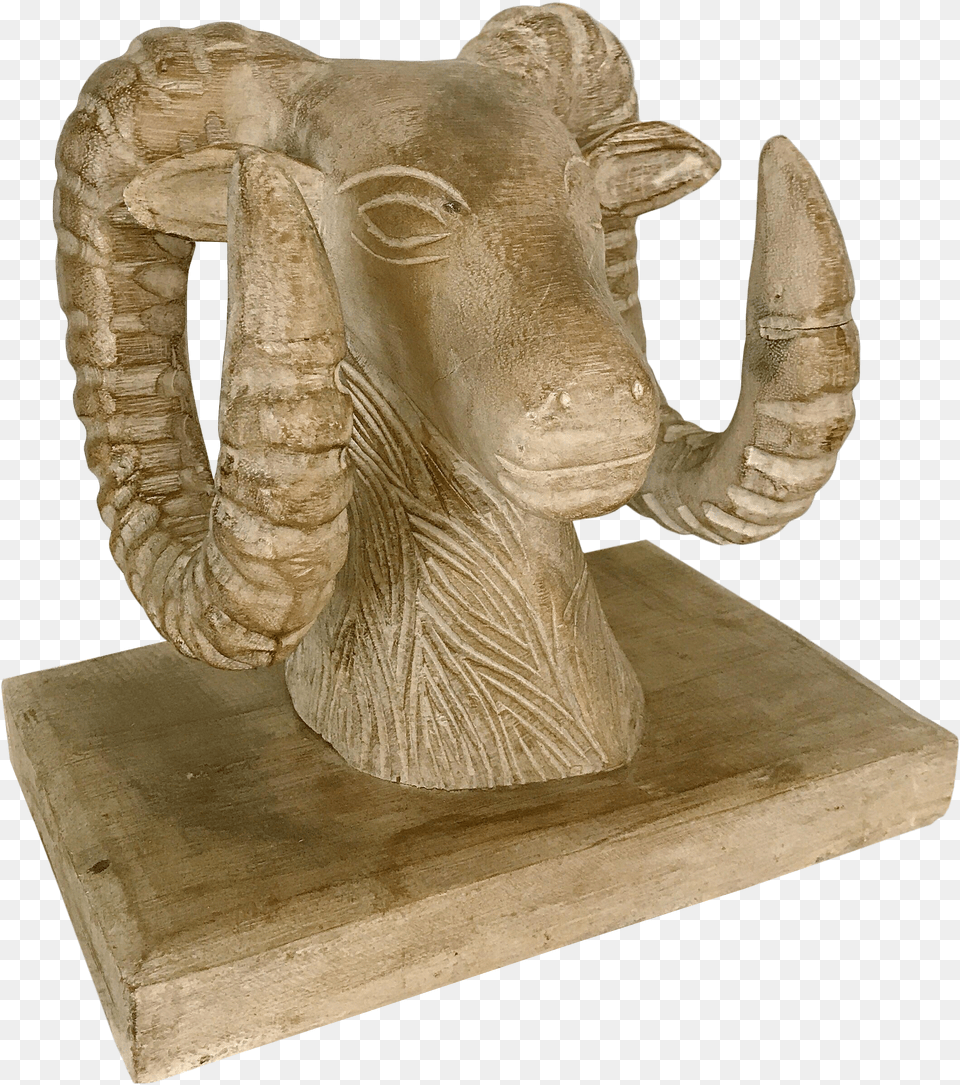 Wood Carved Ram Goat Bust With Base On Chairish Carving Free Transparent Png