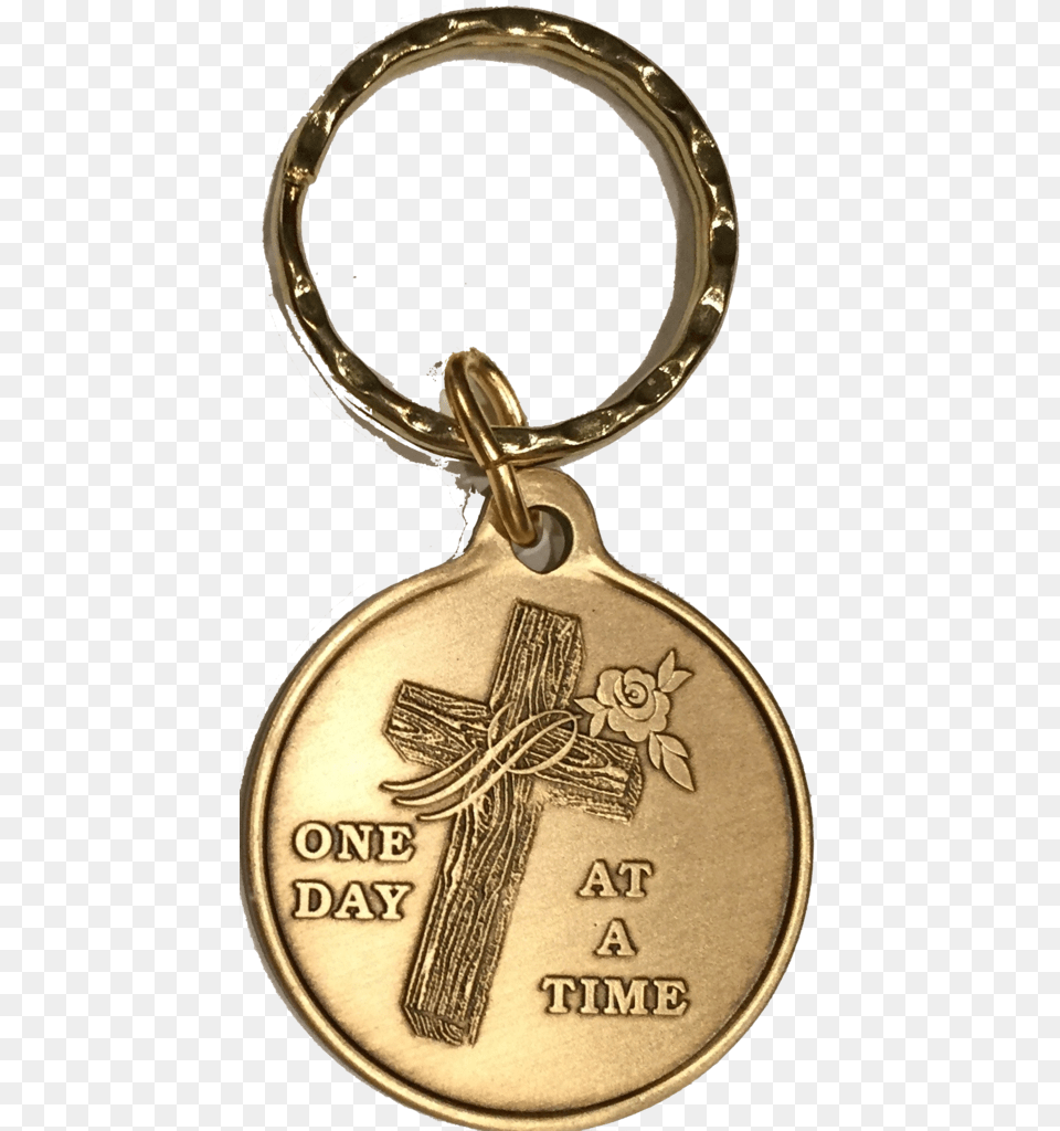 Wood Cross With Rose One Day At A Time Keychain Aa Wood Cross Rose One Day At A Time Bronze Serenity Prayer, Gold, Symbol, Smoke Pipe Png
