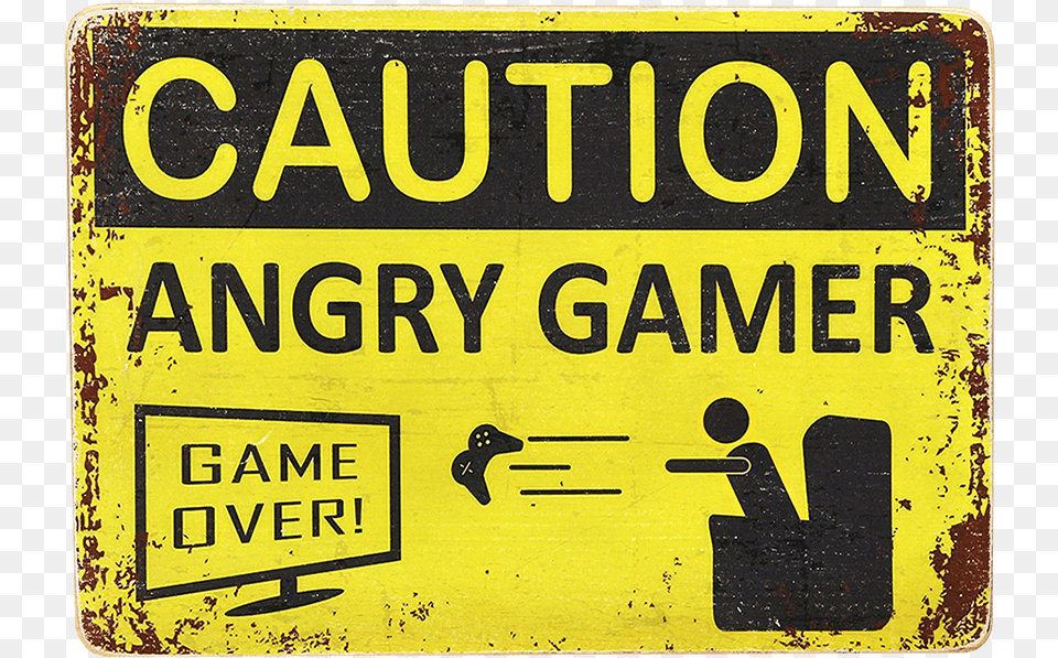 Wood Poster Caution Angry Gamer Sign, Symbol, Road Sign Png