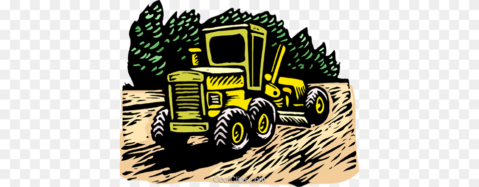 Woodcut Grader Tractor Royalty Vector Clip Art Illustration, Machine, Bulldozer Free Png Download