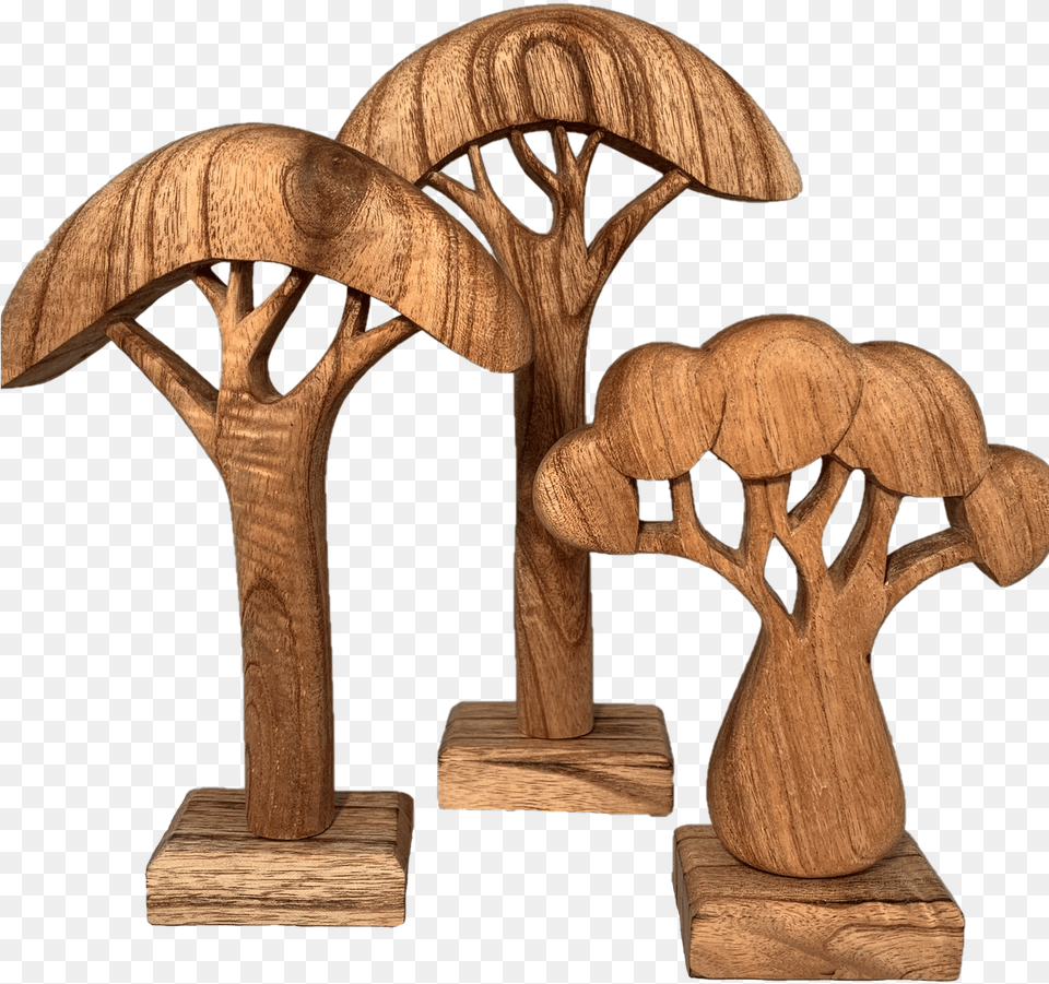 Wooden African Trees Set Of 3 Natural Wood, Furniture, Cross, Symbol, Stand Png Image