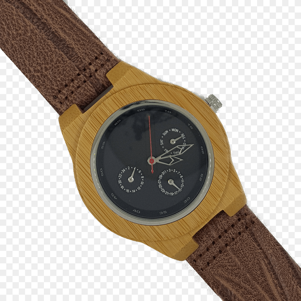 Wooden Bamboo Watch With Leather Strap Analog Watch, Arm, Body Part, Person, Wristwatch Free Transparent Png