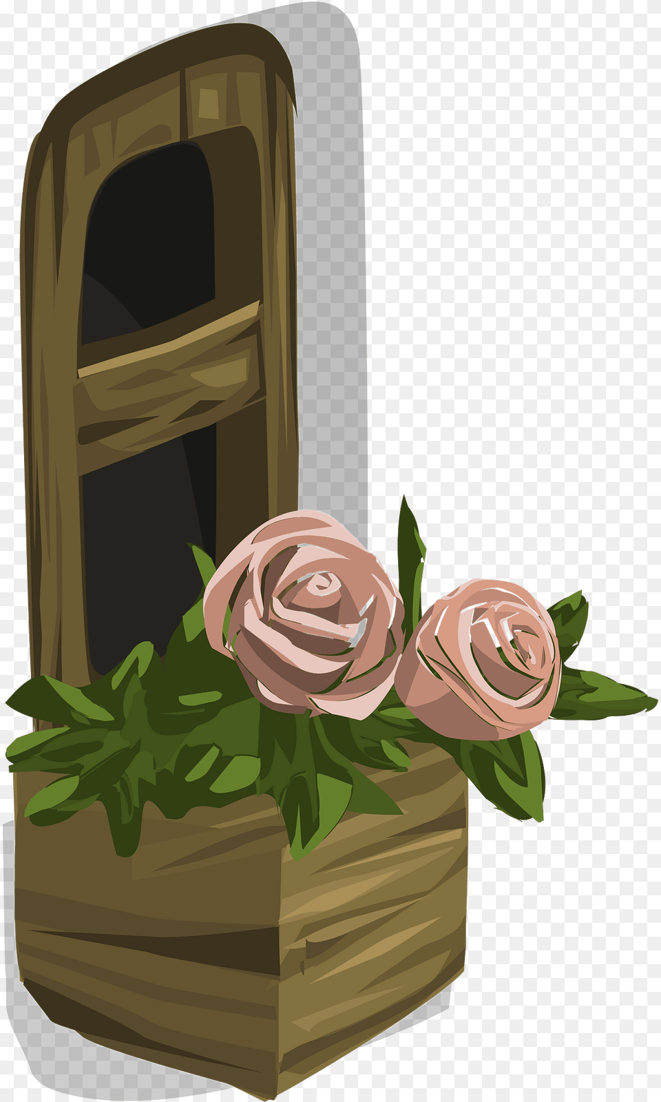 Wooden Brown Window Clipart, Rose, Plant, Flower, Flower Arrangement Png Image