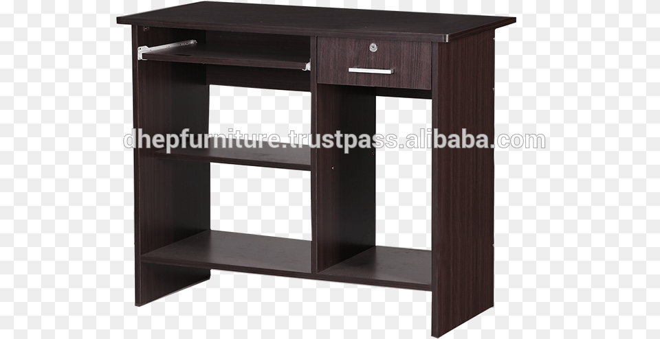Wooden Computer Table With Shelf And Drawer Lock Table, Furniture, Cabinet, Desk, Sideboard Png