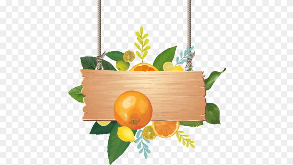 Wooden Sign Board With Watercolor Summer Tropical Fruits Fruit Tropical, Citrus Fruit, Food, Orange, Plant Free Png