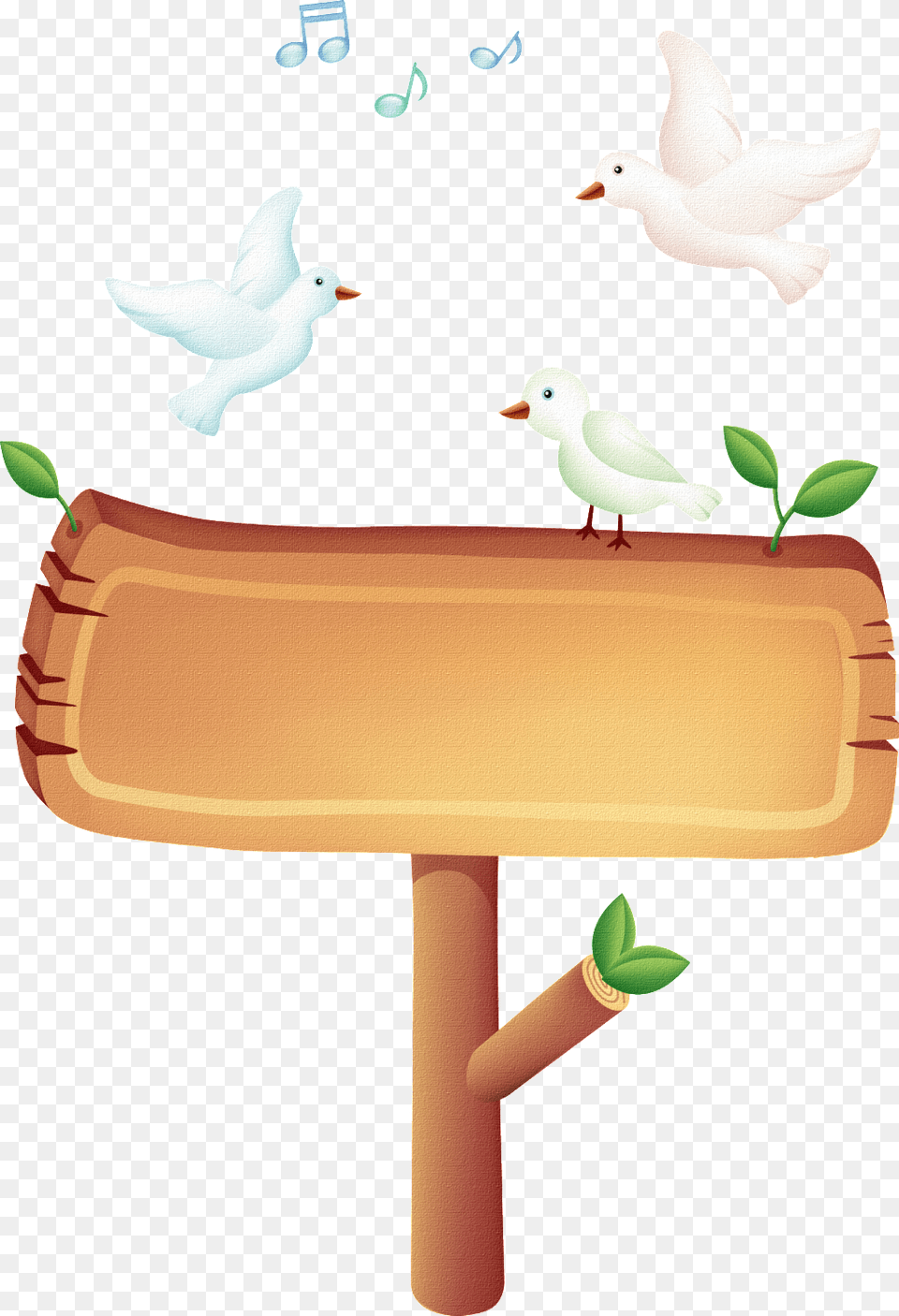 Wooden Signboard With Standing White Pigeons Cartoon Wood Post Sign, Animal, Bird Free Png Download