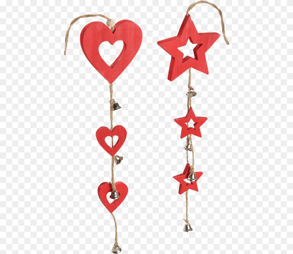 Wooden Stars Heart String With Bell Decoration 2 Fold Heart, Accessories, Earring, Jewelry, Symbol Free Png