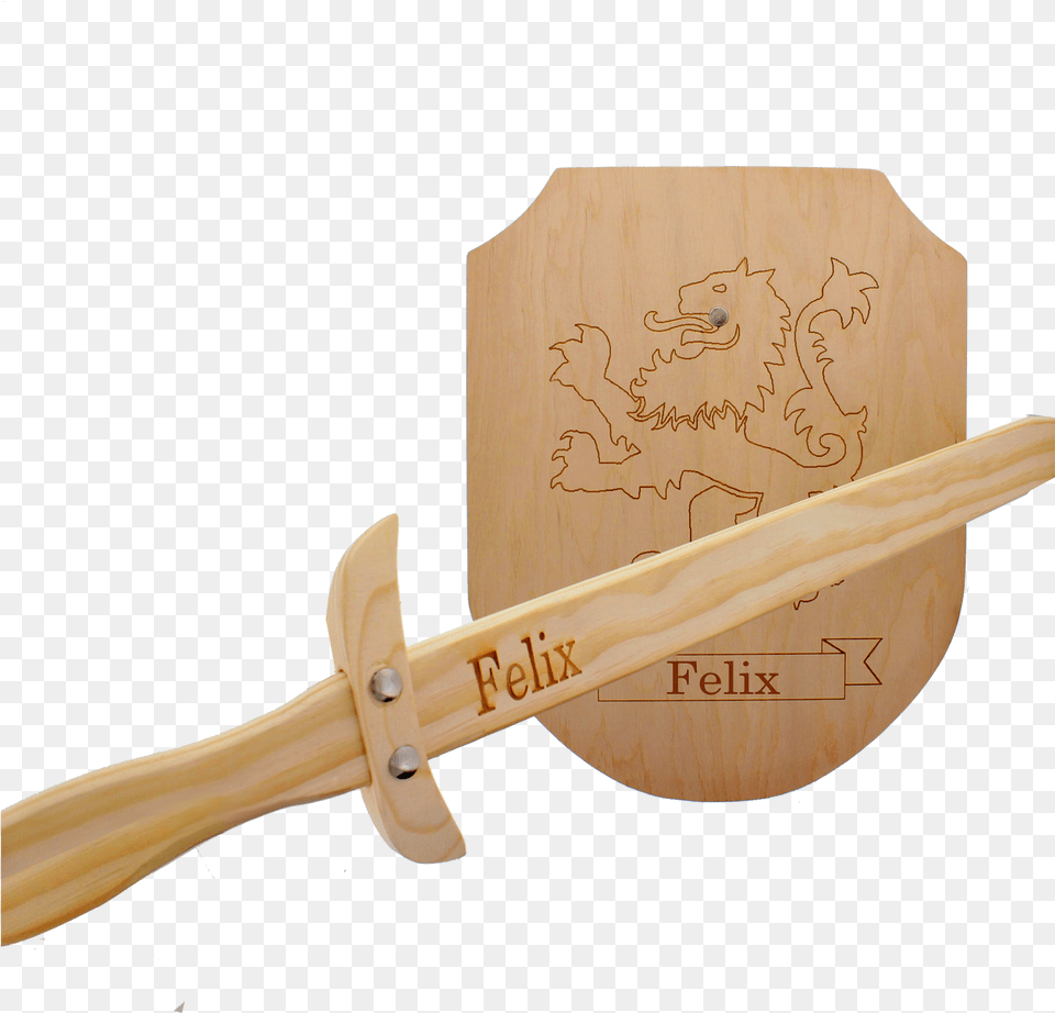 Wooden Sword And Shield With Engraving Espada De Madera Y Escudo, Weapon, Cricket, Cricket Bat, Sport Free Png Download