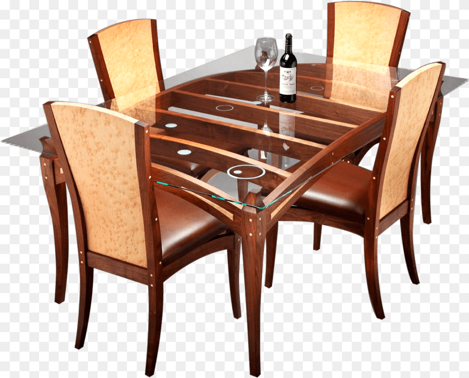 Wooden Table Top Glass Dining Table Design, Architecture, Room, Indoors, Furniture Free Png Download