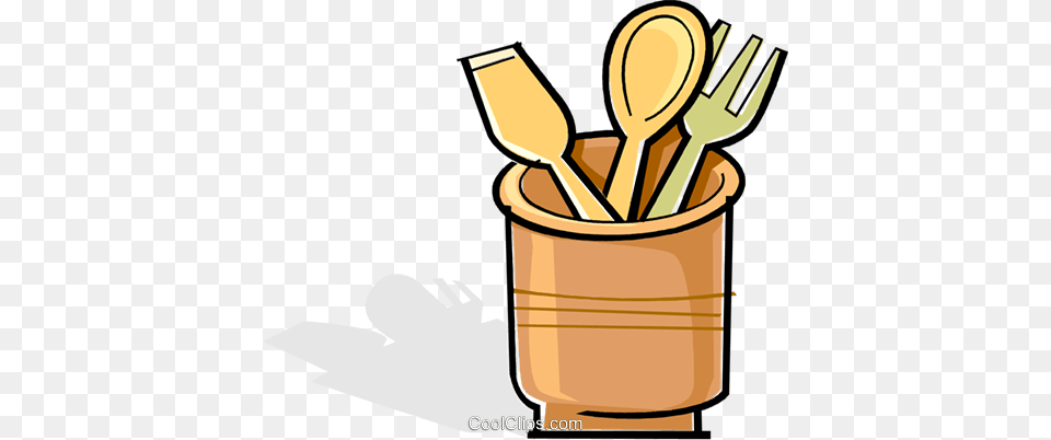 Wooden Utensils In A Crock Pot Royalty Vector Clip Art, Cutlery, Fork, Spoon Free Transparent Png