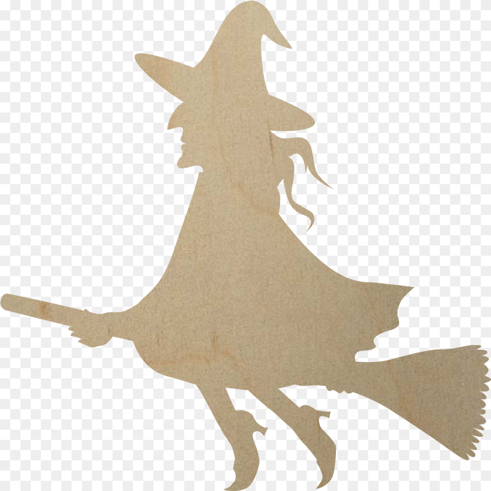 Wooden Witch On Broomstick Cutout Witch Shape To Cut Out, Silhouette, Stencil, Adult, Female Free Png