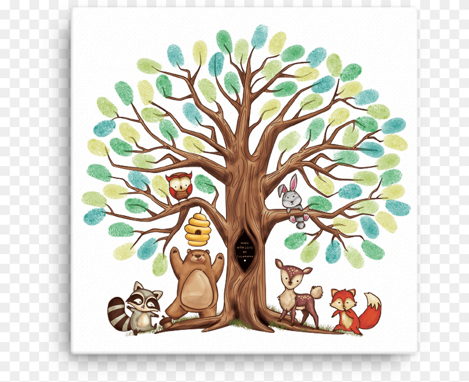 Woodland Baby Shower Fingerprint Tree, Plant, Art, Person, Drawing Free Png