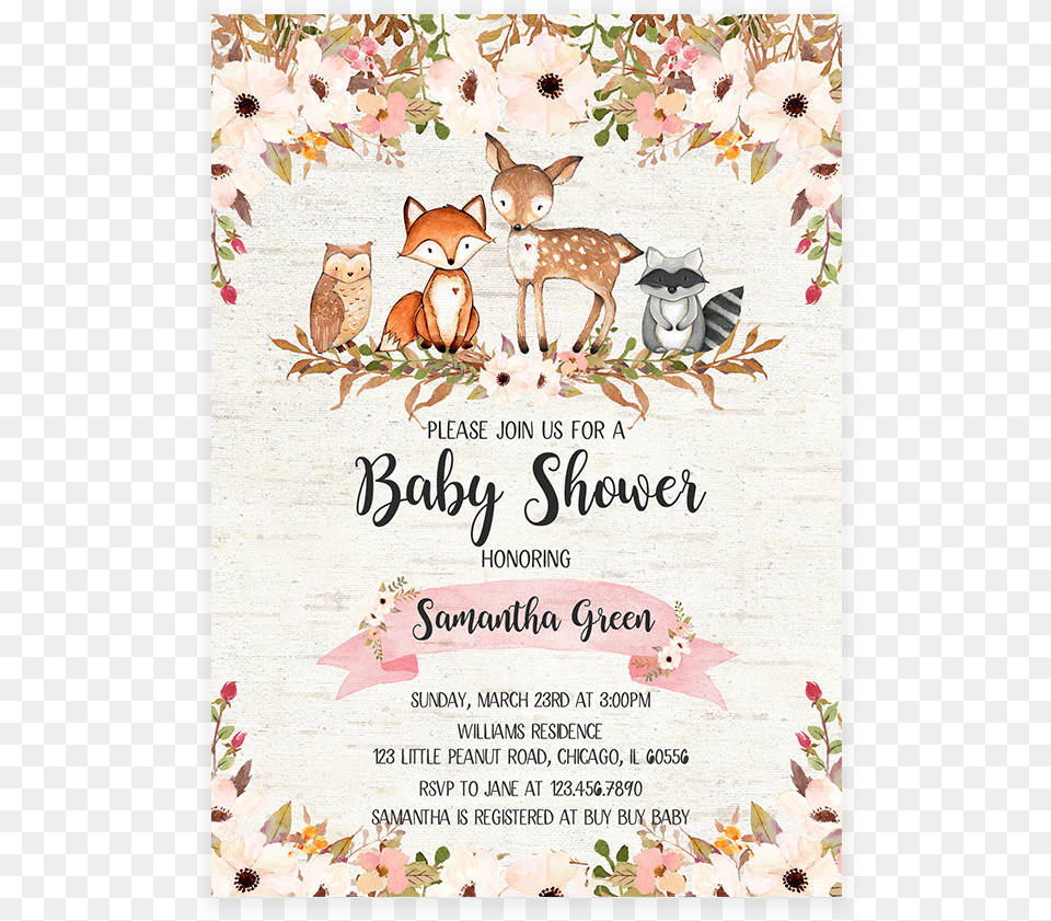 Woodland Baby Shower Invitations Fall Themed, Advertisement, Poster, Mammal, Mail Free Png