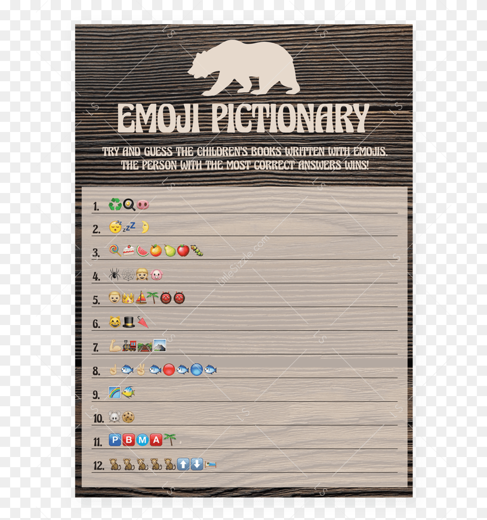 Woodland Theme Baby Shower Emoji Pictionary Printable Poster, Animal, Bear, Mammal, Wildlife Free Png Download