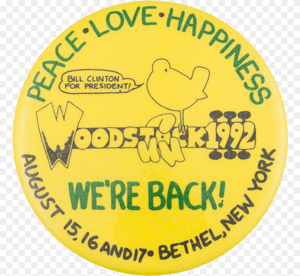 Woodstock 1992 Event Button Museum Label, Badge, Logo, Symbol, Animal Png Image