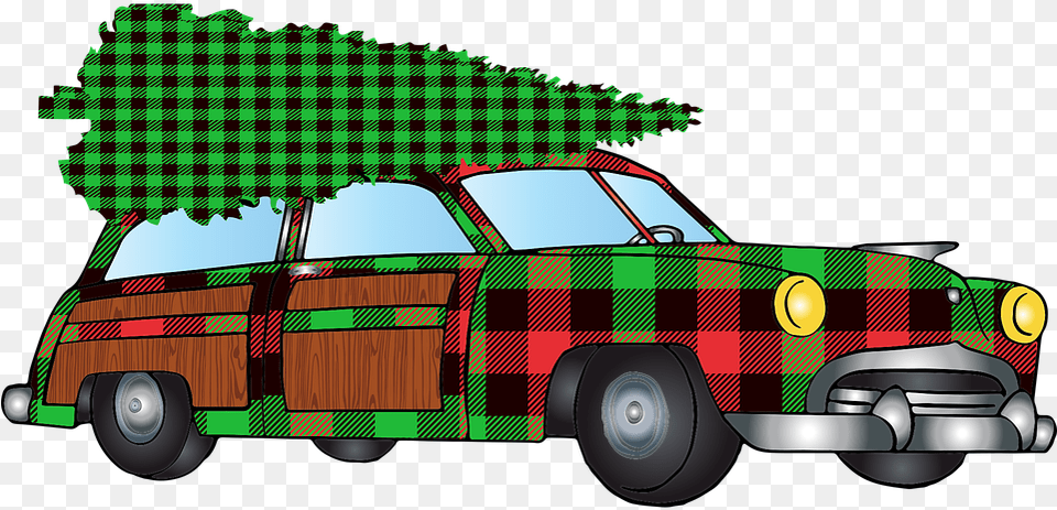 Woody Car Christmas Car Buffalo Plaid Christmas Car, Tartan, Transportation, Vehicle, Machine Free Png Download