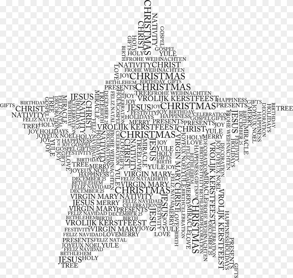Word Clipart Happiness Christmas Star Word Cloud, Gray Free Png Download
